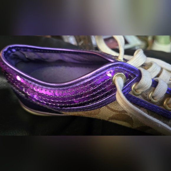 Coach logo & purple sequined tennis shoes sz5.5 B - Picture 4 of 7